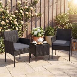 Costway Garden Conversation Set 3PCS Rattan Balcony Furniture Set w/ Cushions in Grey - thumbnail 9