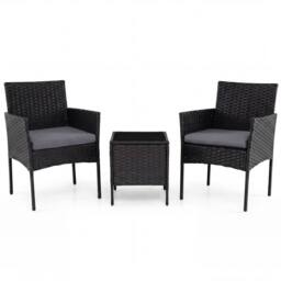 Costway Garden Conversation Set 3PCS Rattan Balcony Furniture Set w/ Cushions in Grey - thumbnail 5