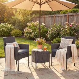 Costway Garden Conversation Set 3PCS Rattan Balcony Furniture Set w/ Cushions in Grey - thumbnail 8