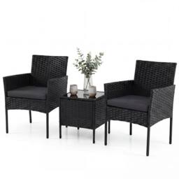 Costway Garden Conversation Set 3PCS Rattan Balcony Furniture Set w/ Cushions in Grey - thumbnail 2