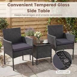 Costway Garden Conversation Set 3PCS Rattan Balcony Furniture Set w/ Cushions in Grey - thumbnail 6
