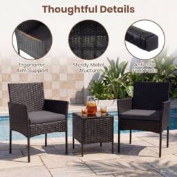 Costway Garden Conversation Set 3PCS Rattan Balcony Furniture Set w/ Cushions in Grey - thumbnail 7