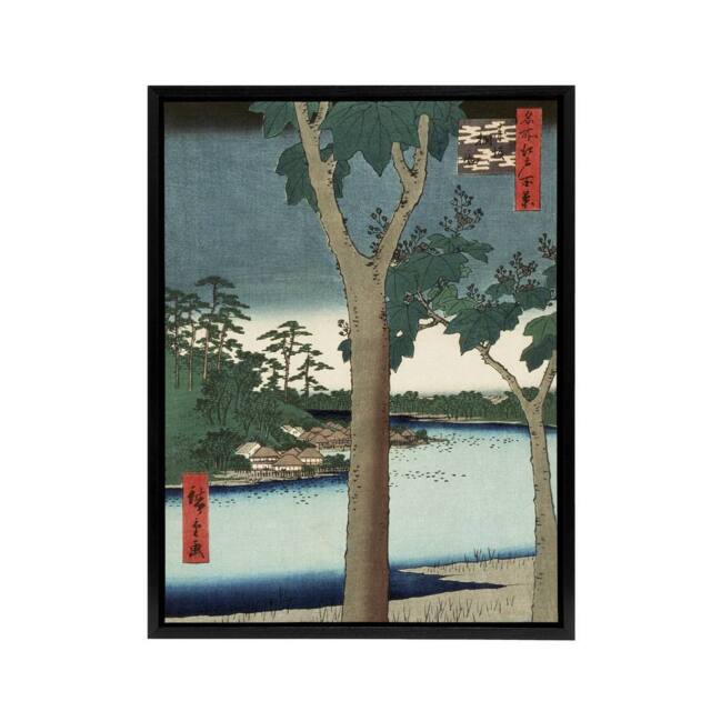 "Artery8 Paulownia Plantation At Akasaka Framed Canvas Wall Art Print Hiroshige in Green - Size: W12"" x H16""" - image 1