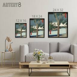 "Artery8 Paulownia Plantation At Akasaka Framed Canvas Wall Art Print Hiroshige in Green - Size: W12"" x H16""" - thumbnail 4