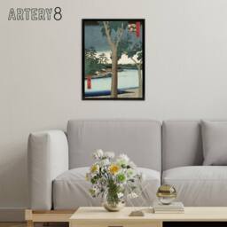 "Artery8 Paulownia Plantation At Akasaka Framed Canvas Wall Art Print Hiroshige in Green - Size: W12"" x H16""" - thumbnail 3