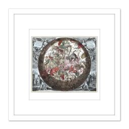 Artery8 Map Keller 1708 Hemisphere Star Constellations World 8X8 Inch Square Wooden Framed Wall Art Print Picture with Mount in White - thumbnail 1