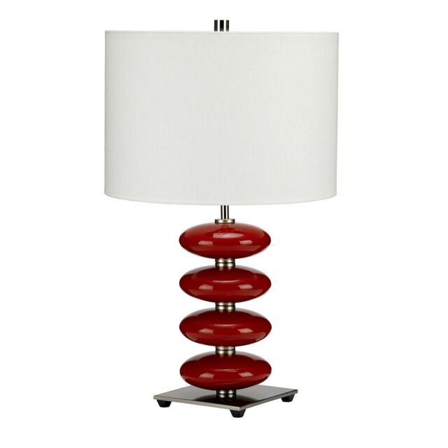 Loops Table Lamp Red Glaze Orbs Polished Nickel White Faux Linen Shade LED E27 60W in Metallics