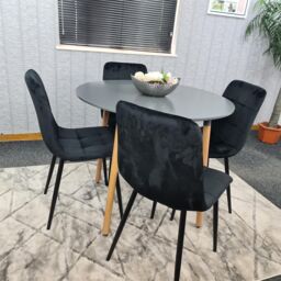 KOSY KOALA Dining Table & 4 Chairs Grey Round Table With 4 Black Velvet Chairs Dining Room Furniture in Brown - thumbnail 9