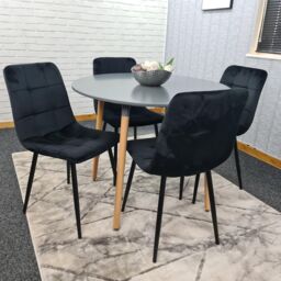 KOSY KOALA Dining Table & 4 Chairs Grey Round Table With 4 Black Velvet Chairs Dining Room Furniture in Brown - thumbnail 8