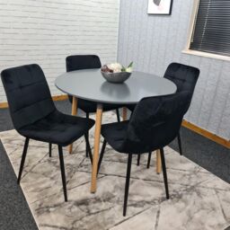 KOSY KOALA Dining Table & 4 Chairs Grey Round Table With 4 Black Velvet Chairs Dining Room Furniture in Brown - thumbnail 7