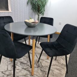 KOSY KOALA Dining Table & 4 Chairs Grey Round Table With 4 Black Velvet Chairs Dining Room Furniture in Brown - thumbnail 6
