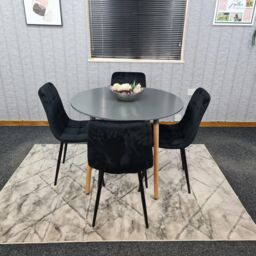 KOSY KOALA Dining Table & 4 Chairs Grey Round Table With 4 Black Velvet Chairs Dining Room Furniture in Brown - thumbnail 1
