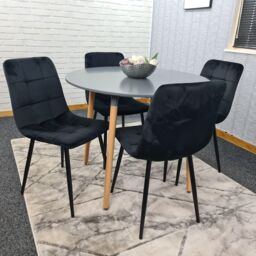 KOSY KOALA Dining Table & 4 Chairs Grey Round Table With 4 Black Velvet Chairs Dining Room Furniture in Brown - thumbnail 4