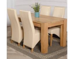 Thats Furniture Kuba 150 x 85 cm Chunky Medium Oak Dining Table & 4 Lola Leather Chairs in Cream