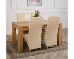 Thats Furniture Kuba 150 x 85 cm Chunky Medium Oak Dining Table & 4 Lola Leather Chairs in Cream - thumbnail 3