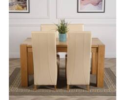 Thats Furniture Kuba 150 x 85 cm Chunky Medium Oak Dining Table & 4 Lola Leather Chairs in Cream - thumbnail 2