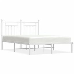 Berkfield Home Metal Bed Frame with Headboard White 140x200 cm - thumbnail 2