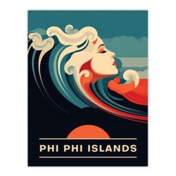 "Artery8 Wall Art Print The Seaside Calls Phi Phi Islands Beach Thailand Sunset Woman of the Waves Sea Siren Ocean Poster in Blue - Size: W18"" x H24""" - thumbnail 1