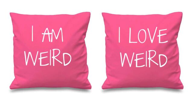 60 SECOND MAKEOVER I Am Weird I Love Weird Cushion Covers in Pink - Size: 40 cm x 40 cm