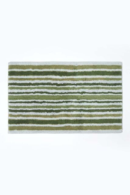 Homescapes Green Stripe Cotton Bath Mat - image 1