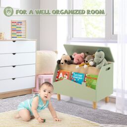 Wooden Toy Box Toy Storage Organizer Chest Fliptop Lid Bookcase