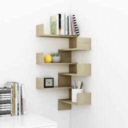 Berkfield Home Wall Corner Shelf 2 pcs Sonoma Oak 40x40x50 cm Engineered Wood in Tan - Size: 40 x 40 x 50 cm - thumbnail 3