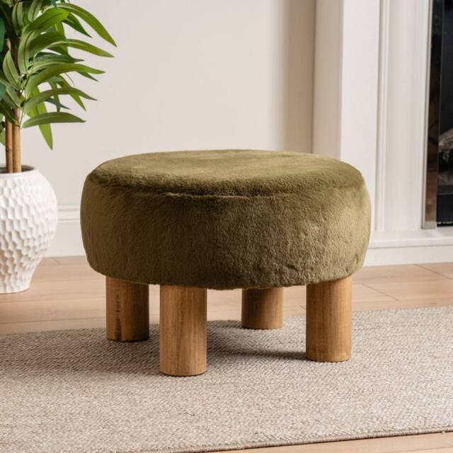 Scottish Everlastings Ltd Soft Faux Fur Round Green Foot Stool - image 1