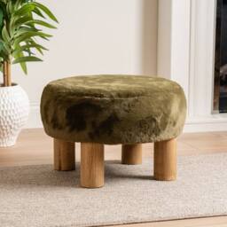 Scottish Everlastings Ltd Soft Faux Fur Round Green Foot Stool - thumbnail 2