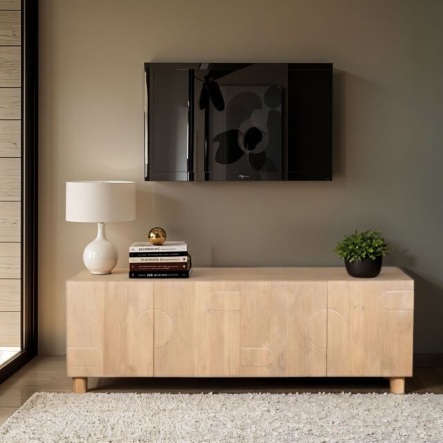 IH Design Ajmer Solid Wood Large Low Board Tv Cabinet in Brown - image 1