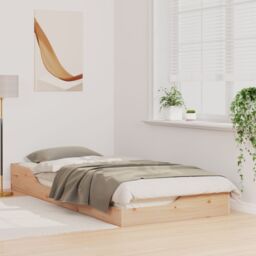 Berkfield Home Floor Bed Frame Brown 90 x 210 cm Solid pine wood in Beige - thumbnail 5