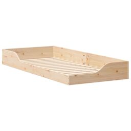 Berkfield Home Floor Bed Frame Brown 90 x 210 cm Solid pine wood in Beige - thumbnail 2