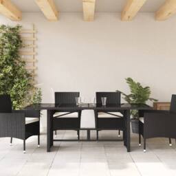 Berkfield Home Garden Table with Glass Top Black 190x80x75 cm Poly Rattan - Size: 190 x 80 x 75 cm - thumbnail 1