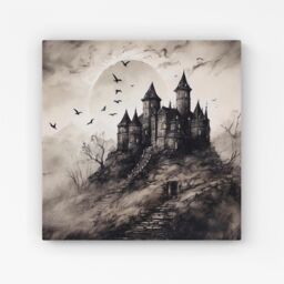 Warren Reed - Designer A Realistic Ink Drawing Of A Haunted Castle Canvas in Grey - Size: w40 inch x h40 inch - thumbnail 1
