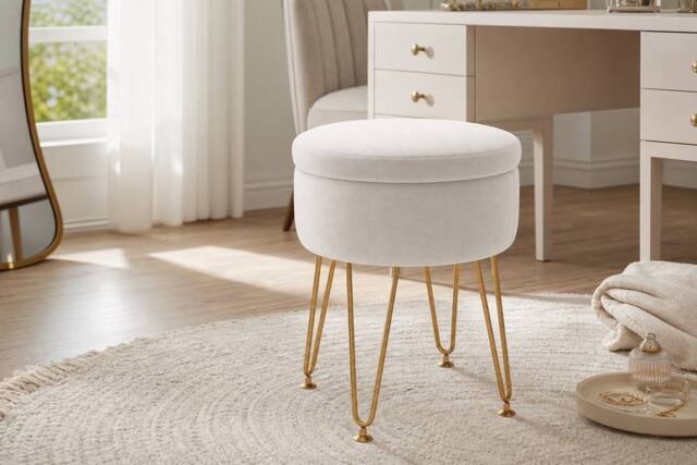 STILVORA Storage Ottoman with Metal Legs in Cream - image 1