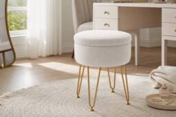 STILVORA Storage Ottoman with Metal Legs in Cream - thumbnail 1