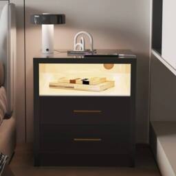 FORGEVIO Black-2 Drawers Bedside Table Living Room in Black - Size: 0.6m2