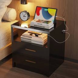 FORGEVIO Black-2 Drawers Bedside Table Living Room in Black - Size: 0.6m2 - thumbnail 2