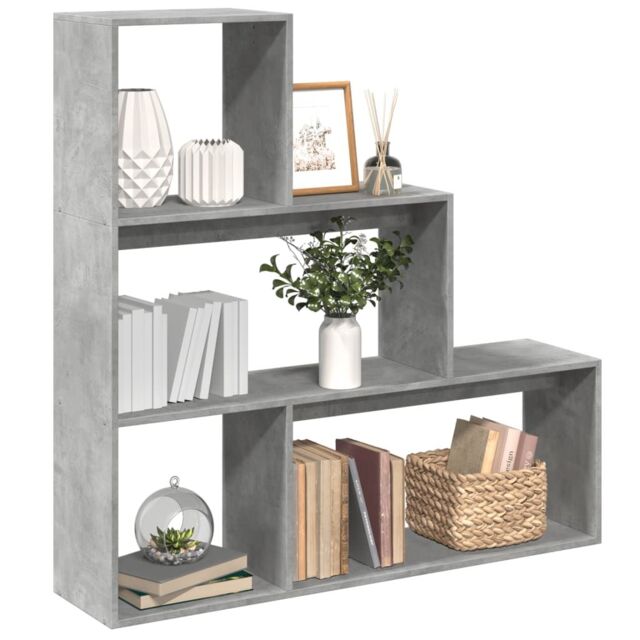 Berkfield Home Room Divider Bookcase 3-Tier Concrete Grey 123x29x123 cm Engineered Wood - Size: 123 x 29 x 123 cm - image 1