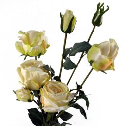 Leaf 6 x 60cm Cream Rose Artificial Flower Sprays - 24 Flowers 18 Buds in Yellow - Size: 6 x 60 cm - thumbnail 5