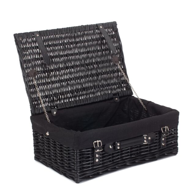 Red Hamper Wicker 46cm Empty Black Willow Picnic Basket With Black Lining - image 1