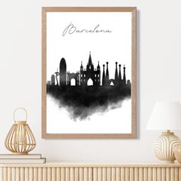 ARTZE Barcelona Watercolour Skyline City Framed Print SIZE: A3 with Oak Frame in Black - Size: A4 - thumbnail 2