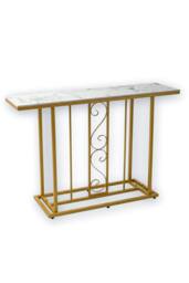 Hygrad Built to Survive Marble Effect Sintered Stone Metal Frame Console Table Hallway in White - thumbnail 8