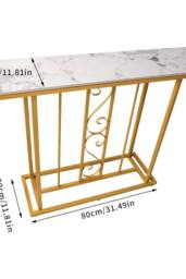 Hygrad Built to Survive Marble Effect Sintered Stone Metal Frame Console Table Hallway in White - thumbnail 6