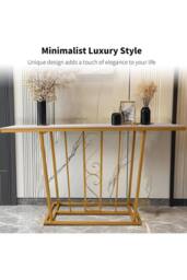 Hygrad Built to Survive Marble Effect Sintered Stone Metal Frame Console Table Hallway in White - thumbnail 4