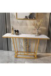Hygrad Built to Survive Marble Effect Sintered Stone Metal Frame Console Table Hallway in White - thumbnail 1