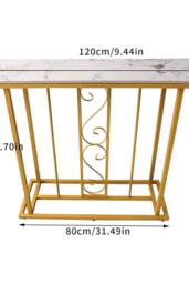 Hygrad Built to Survive Marble Effect Sintered Stone Metal Frame Console Table Hallway in White - thumbnail 2