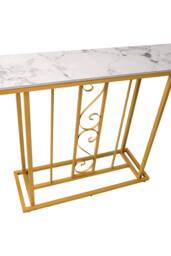 Hygrad Built to Survive Marble Effect Sintered Stone Metal Frame Console Table Hallway in White - thumbnail 5