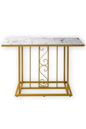 Hygrad Built to Survive Marble Effect Sintered Stone Metal Frame Console Table Hallway in White - thumbnail 7