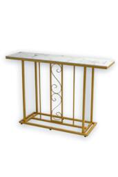 Hygrad Built to Survive Marble Effect Sintered Stone Metal Frame Console Table Hallway in White - thumbnail 9