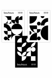 ARTZE Set of 3 Mid Century Bauhaus Black & White Art Posters - Size: W50 cm x H70 cm - thumbnail 1